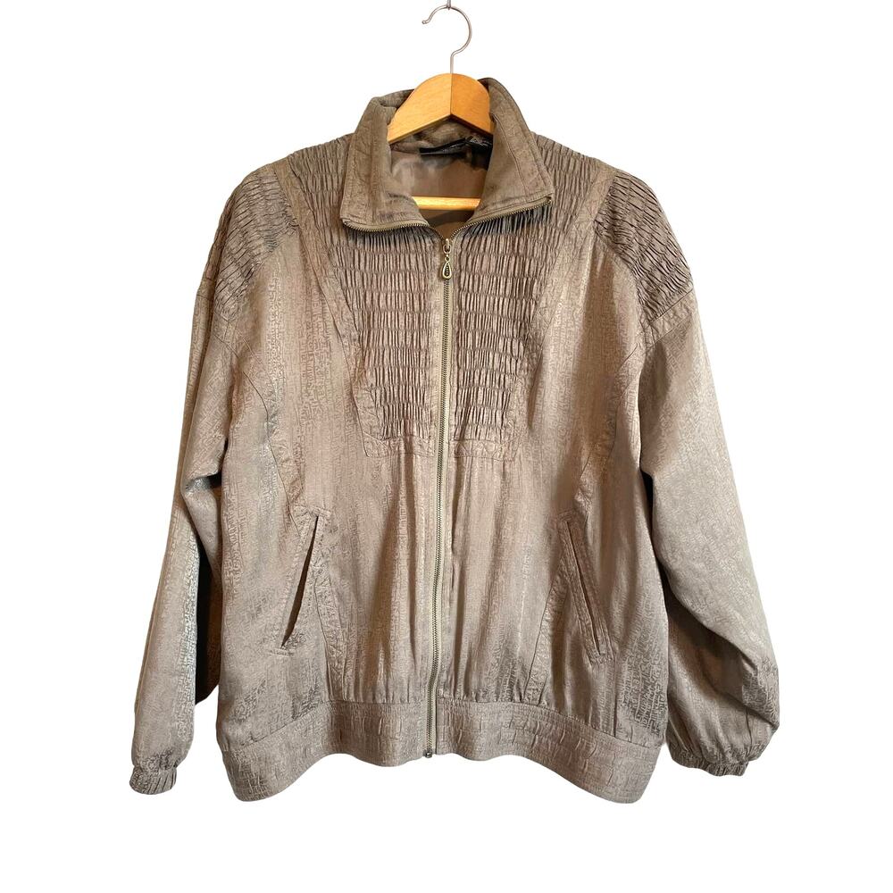 Mureli 100% Silk Green Smocked Jacket Lightweight Lined Solid Pockets Medium